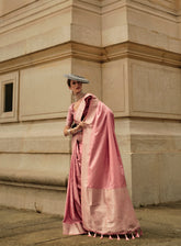 Exclusive pink shaded designer pure satin handloom weaving saree | weaved saree